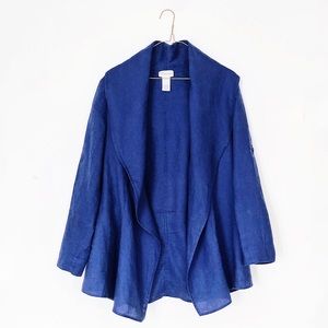 90s vtg linen chore jacket duster - relaxed fit cornflower cobalt blue
